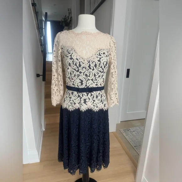 Tadashi Shoji Illusion Lace ¾ Sleeve A-Line Dress – Size 6 - Picture 3 of 8